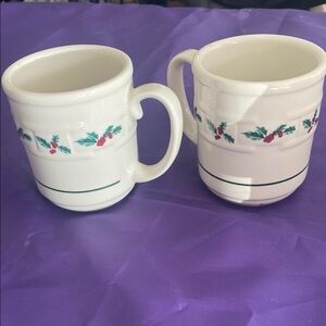 Longaberger White and Green Mugs Set for Dining